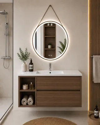 ORIGEN BATH ZEUS Badmöbel mit Waschbecken 90x45 cm, links, Tea-Esche