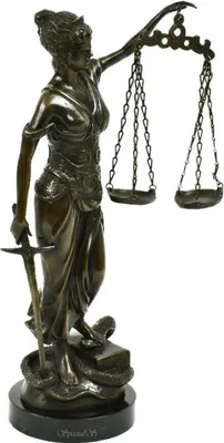 Produktbild von Casa Padrino Luxus Dekofigur Justitia Antik Bronzefarben / Schwarz 21 x 11 x H. 43 cm - Bronzefigur mit Marmorsockel - Deko Accessoires