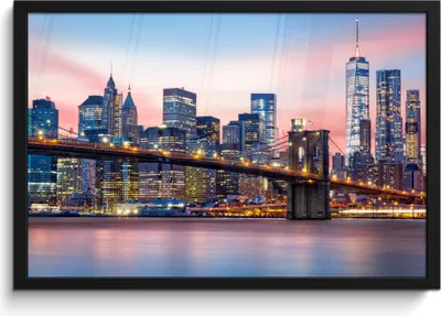 Produktbild von MuchoWow® MuchoWow® Gerahmtes Poster New York - Brooklyn-Brücke - Beleuchtung 60x40 cm - Poster mit zchwarzem Bilderrahmen - Printing - Wanddeko Schlafzimmer