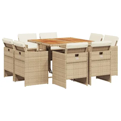 Produktbild von 9-tlg. Garten-Essgruppe mit Kissen Beige Poly Rattan