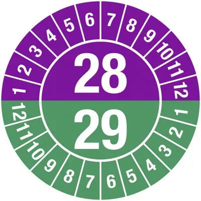 Produktbild von Dreifke® Prüfplakette 2028 - 2029 mit Monaten, Dokumentenfolie, Ø 30 mm, 10 S...