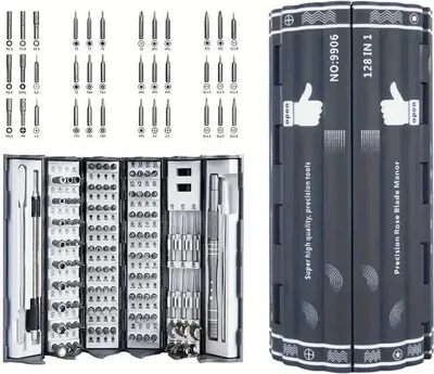 Image de 128-in-1 Jeu de tournevis de précision avec embouts magnétiques Set d'outils de mécanique de précision avec 122 embouts Idéal pour PC, téléphone mobile, ordinateur portable, MacBook, PS5, Xbox & appareil photo