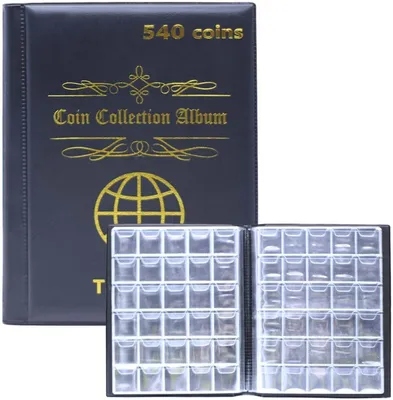 Obrázok produktu pre Mincové Album 540 pre Euro Mince, Extra Veľká Kapacita, 16 Strán, Umelá Koža, Pre Zbierku Mincí