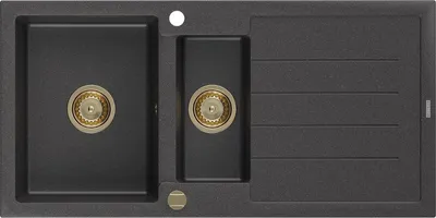 Immagine prodotto di Mexen Andres lavello in granito 1,5 vasca con scolapiatti 1000 x 500 mm nero maculato, sifone dorato - 6515101510-76-G