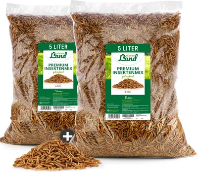 Produktbild von HÜHNER Land Feinkost Insektenmix 2 x 5 Liter I Mit Mehlwürmer & Soldatenfliegenlarven getrocknet I Ziergeflügelfutter ohne Zusätze I Für Ziergeflügel & Reptilien 2er Set
