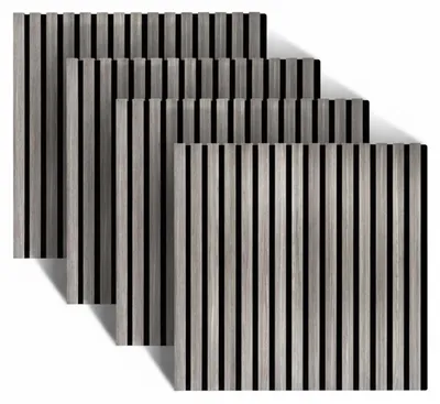 Produktbild von Relaxdays Akustikpaneele, 4er Set, 60 x 60 cm, Schalldämmung & Wandverkleidung, Eiche Furnier, Wandpaneele, dunkelgrau
