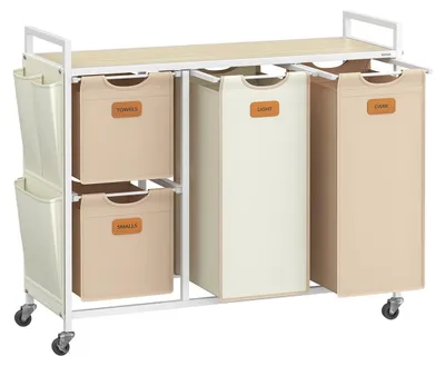 Immagine prodotto di Cesto per la biancheria con 4 scomparti – Organizzatore per la conservazione – Acciaio e tessuto Oxford – 98,6 x 33 x 80,5 cm