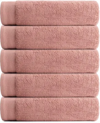 Immagine prodotto di Set di asciugamani Unyqoos® RELAKZ, 7 pezzi, 50 x 100 cm, colore Rosa tenue – cotone, 700 GSM, morbidi e altamente assorbenti