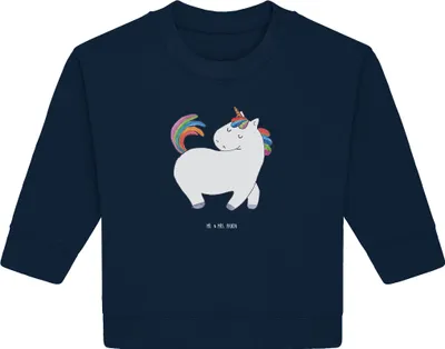 Produktbild von Mr. & Mrs. Panda Organic Baby Pullover Einhorn Stolzieren 6. - 12. Monat - French Navy - Geschenk, Pferd, Unicorn, Stolz, Anders, Reiten, Bullover