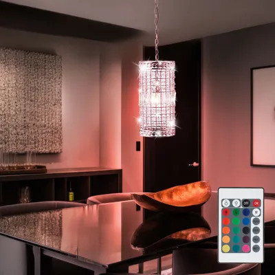 Immagine prodotto di Lampada a sospensione LED RGB, cristalli, cromo, acciaio, H 150 cm