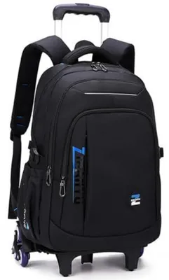 Image de Sac à dos scolaire à roulettes avec 6 roues, 30 litres, imperméable, noir et bleu