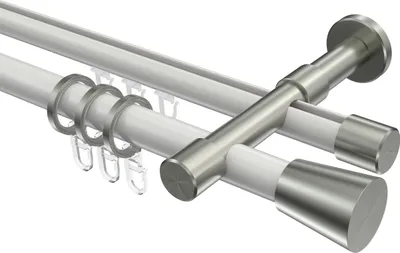 Produktbild von Interdeco Rundrohr-Innenlaufstange / Gardinenstange (Kombination) Weiß / Edelstahl-Optik, Typ Prestige Sitra (Konus), 20 mm Ø 2-läufig, 200 cm