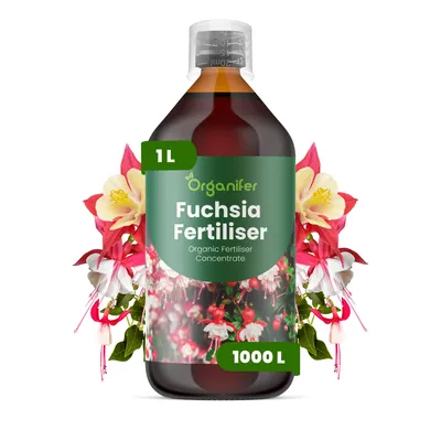 Zdjęcie produktu dla Fuchsia, płynny nawóz, 1 litr – NPK 2-1-8 – przeznaczony dla fuksji – wspomaga obfite kwitnienie, silny wzrost i zdrowy rozwój – produkt organiczny