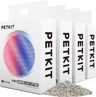 Produktbild von PETKIT 5 in 1 Gemischtes Katzenstreu 4 Beutel, 3,6 kg/Beute, Spülbar, Geruchsfrei, Aktivkohle, Extrem Saugfähig und Schnell Trocknend Tofu-Katzenstreu