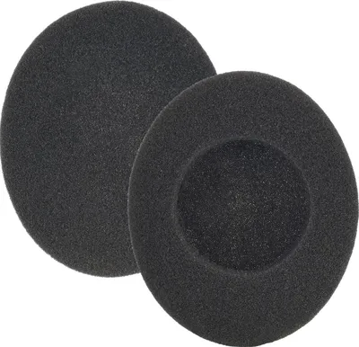 Two black foam ear pads for headphones are shown against a white background.