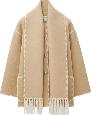 Produktbild von ASKSA Damen Herbst Winter Mantel Mit Schal Lose Langarm Einreiher Maentel Weibliche Warme Quaste Jacke, Aprikose, XL