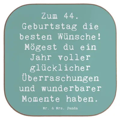 Produktbild von Mr. & Mrs. Panda Untersetzer für Gläser Spruch 44. Geburtstag Glückwünsche - Meeresbrise - Geschenk, Tassenuntersetzer, Meilenstein, Erfahrung, Happy Birthday, Alter