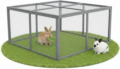Imagen del producto de Jaula para conejos con acceso libre, de 120x120x59 cm, con tapa, de madera, color gris