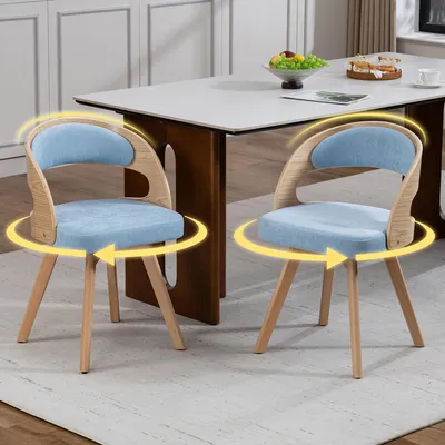 Obrázek produktu pro LVHOM, sada 2 ks otočných jídelních židlí (360°), čalouněné židle ve skandinávském stylu s bukovými nohami, ergonomické kuchyňské židle, modré