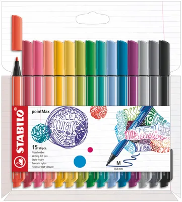 Image de STABILO 488/15-02 Feutre de coloriage STABILO pointMax, étui carton de 15, nouvelles couleurs