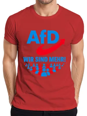 Immagine prodotto di Maglietta da uomo, rossa, con la scritta "AfD Wir Sind Mehr Patriotismus Deutschland", che può essere interpretata come una dichiarazione patriottica, ma con un tono sarcastico