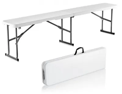 Image de Banc de jardin pliable - 182 cm - Banc de bière - Banc de camping - Banc pliant blanc pour le jardin et le camping