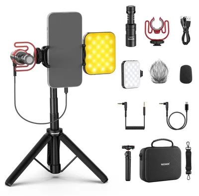 Productafbeelding van PA050 Vlogkit voor iPhone en Android, Inclusief Microfoon en LED-invullicht