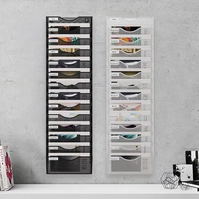 Immagine prodotto di Ibenzoa® - Organizer da parete, 14 scomparti, metallo con rivestimento a polvere e rete, salvaspazio per riviste e documenti, include viti per il montaggio