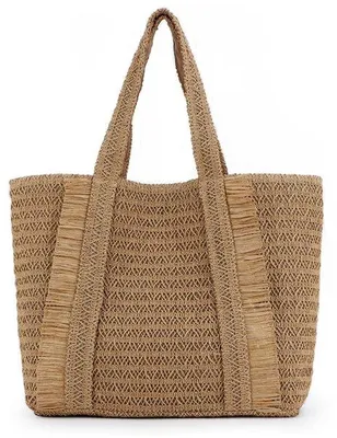 Produktbild von Unyqoos® Große gewebte Strandtasche für Damen – geräumige Schultertasche für Urlaub, Strand & Alltag, leicht mit komfortablen Schulterriemen