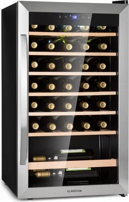 Produktbild von Klarstein Weinkühlschrank, Getränkekühlschrank Schmal, Kühlschrank mit Glastür, Getränkekühlschränke Freistehend, Weinkühlschrank Klein, Weinkühlschränke 1 Zone, LED-Beleuchtung, 4-18 °C, 36 Flaschen