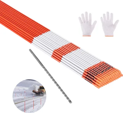 Obrázek produktu pro VEVOR sněhové tyče, 100 ks, délka 1829 mm, průměr 7,87 mm, tyče pro příjezdové cesty s 30 cm ocelovými vrtáky, reflexní značení příjezdové cesty, sklolaminátové tyče pro parkoviště, chodníky, odklízení sněhu