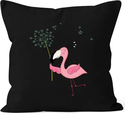 Produktbild von Kissen-Bezug Flamingo Pusteblume Dandelion Kissen-Hülle Deko-Kissen Baumwolle MoonWorks® schwarz unisize