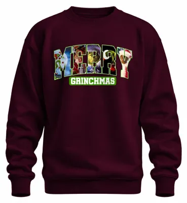 Imagen del producto de "Feliz Grinchmas", diseño divertido de Grinch para Navidad, estilo retro, sudadera con cuello redondo, uni, color burdeos, talla 3XL