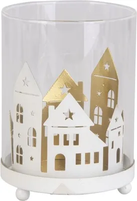 Produktbild von Teelichtglas - Häuser - klar/gold - ca. 7,5 x 10,5 cm