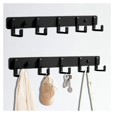 Produktbild von 2 Stück Garderobenleiste, Rostfreier Kleiderhaken Wand Schwarz mit 5 Haken für Jacken, Mäntel, Handtaschen und mehr