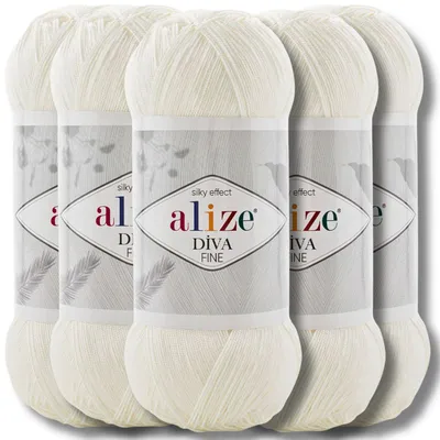 Produktbild von Alize 5x 100g Diva Fine Wolle, Uni, Häkeln, Stricken (Soft Cream - 450)
