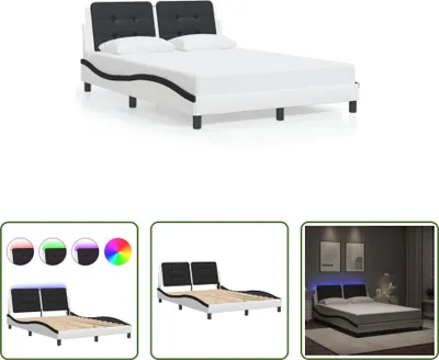 Produktbild von The Living Store Bettgestell mit LED Weiß und Schwarz 140x200 cm Kunstleder