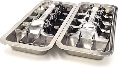 Produktbild von Dreiklang 2er Set robuste Eiswürfelform Eiswürfelbehälter hochwertig polierter Edelstahl mit Hebel langlebig und plastikfrei im Vintage Stil, 2 Stück - nachhaltig und umweltbewusst