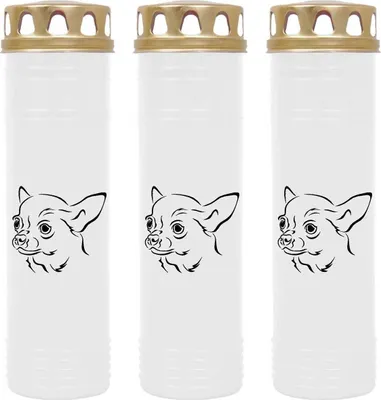 Produktbild von Grabkerze Weiß 3er Pack, Brenndauer: 170 Stunden ( je Kerze ), Motiv: Chihuahua