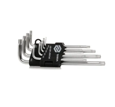 Produktbild von Winkel Schraubendreher Werkzeug Satz T10 T15 T20 T25 T27 T30 T40 T45 T50 Torx matt satiniert Chrom 56478