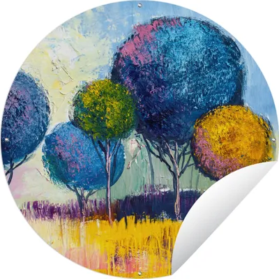 Produktbild von MuchoWow® Gartenposter Outdoor-Poster Rund Gemälde - Ölfarbe - Baum - Natur Ø 90 cm Gartendeko Rundes Poster draußen