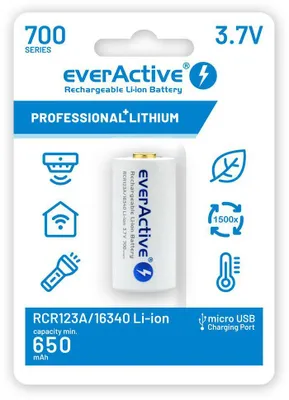Obrázok produktu pre Batéria everActive 16340 3,7 V Li-ion 700 mAh micro USB s ochranou
