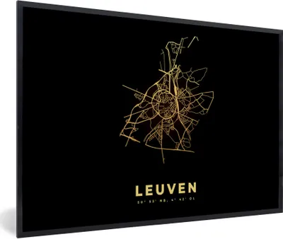 Produktbild von MuchoWow® Gerahmtes Poster Leuven - Belgien - Stadtplan - Gold - Karte 90x60 cm - Poster mit Schwarzem Bilderrahmen Wandposter Rahmen Foto Bilder - Fotorahmen - Foto-Plakat