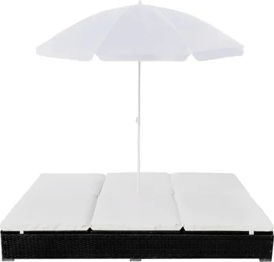 Obrázok produktu pre vidaXL Vonkajšie lôžko so slnečníkom Poly ratan Black