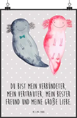 Produktbild von Mr. & Mrs. Panda Bild Axolotl Freundin DIN A1 - Grau Pastell - Geschenk, Liebe, Wandbild, wanddeko, Ehemann, Wanddekoration, drucke, Valentinstag, Plakat