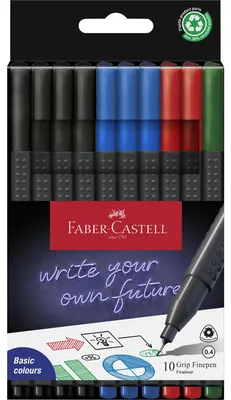 Imagen del producto de Faber-Castell 151691, Set de 10 bolígrafos de punta fina Faber-Castell GRIP FINEPEN, en caja de cartón, para oficina