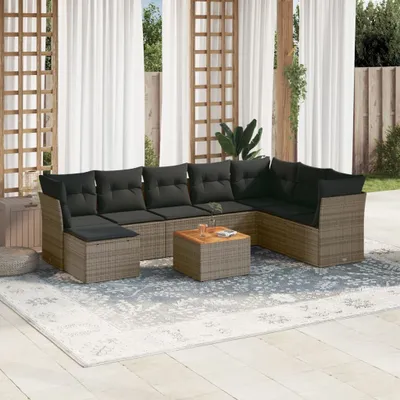 Produktbild von Grau 9-tlg. Garten-Sofagarnitur mit Kissen Grau Poly Rattan ,Design 2024 Neu