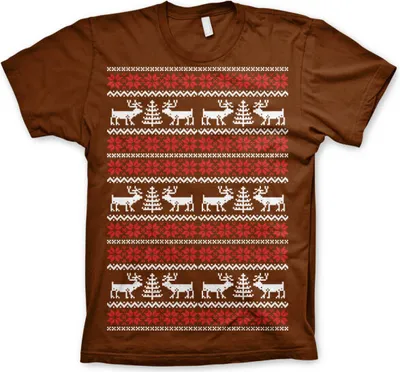 Produktbild von Christmas Knit Pattern White/Red T-Shirt - X-Large - Brown
