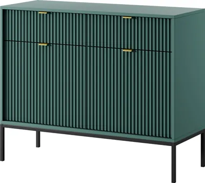 Zdjęcie produktu dla DomoHome | Designerska komoda NOVA - Kolor: Lablador, Ryflowany front, 2 drzwi, 2 szuflady, Wymiary: 83x104x39cm, Czarne metalowe nóżki | Wszechstronny mebel