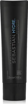 A black tube of shampoo against a white background.